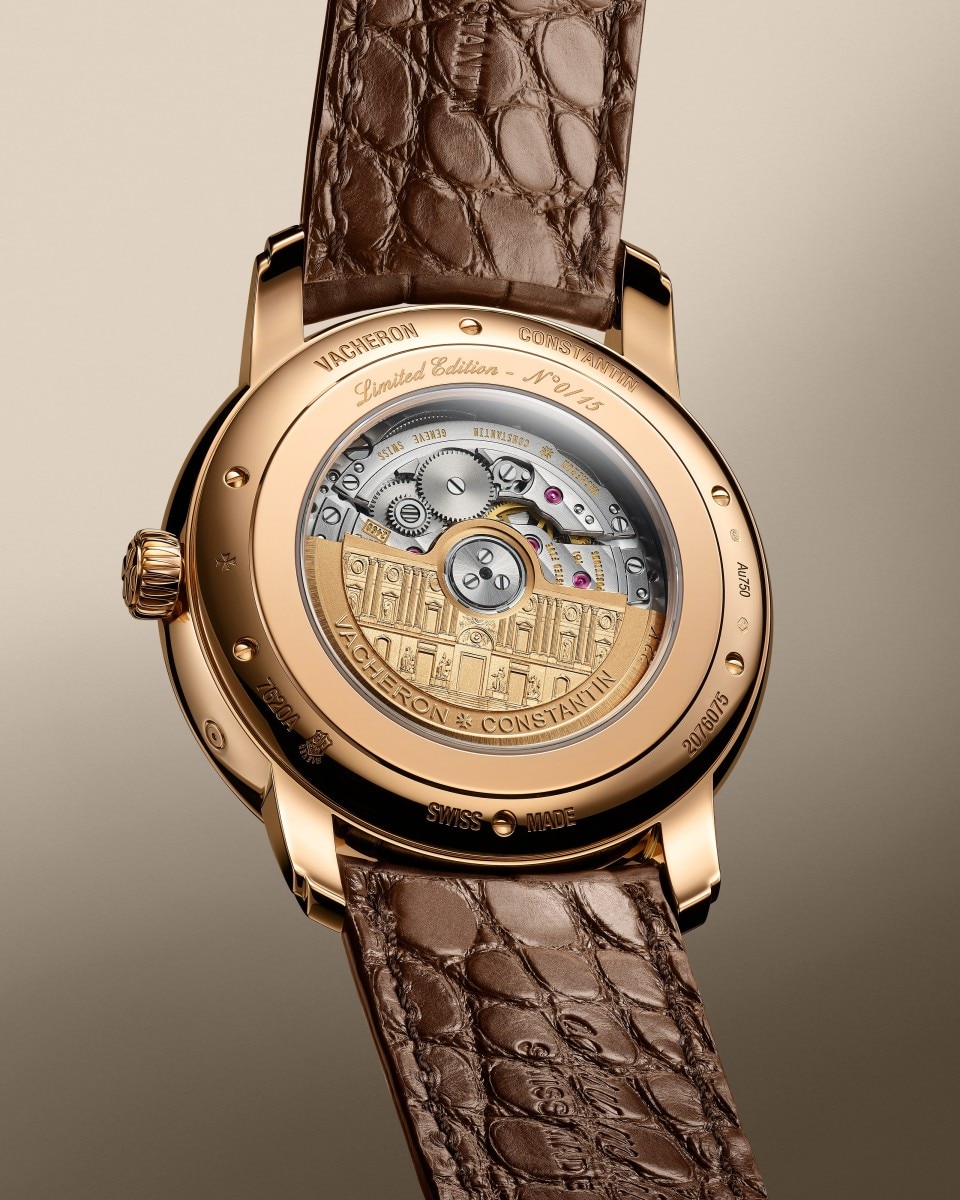 3/4 view - Packshot - Watch - Métiers d'Art Tribute to great civilisations - Tibre de l’Iseum Campense - 42 mm Pink Gold with Alligator leather strap