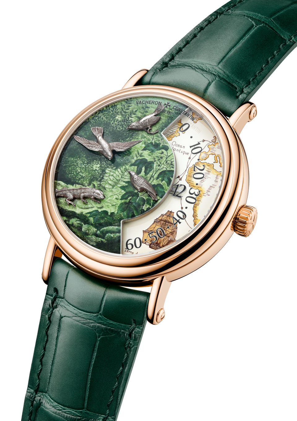 3/4 ракурс - Пакшот - Часы - Métiers d'Art: в честь исследователей-натуралистов - Мыс Доброй Надежды - 41 mm Розовое золото c Кожа аллигатора ремешком