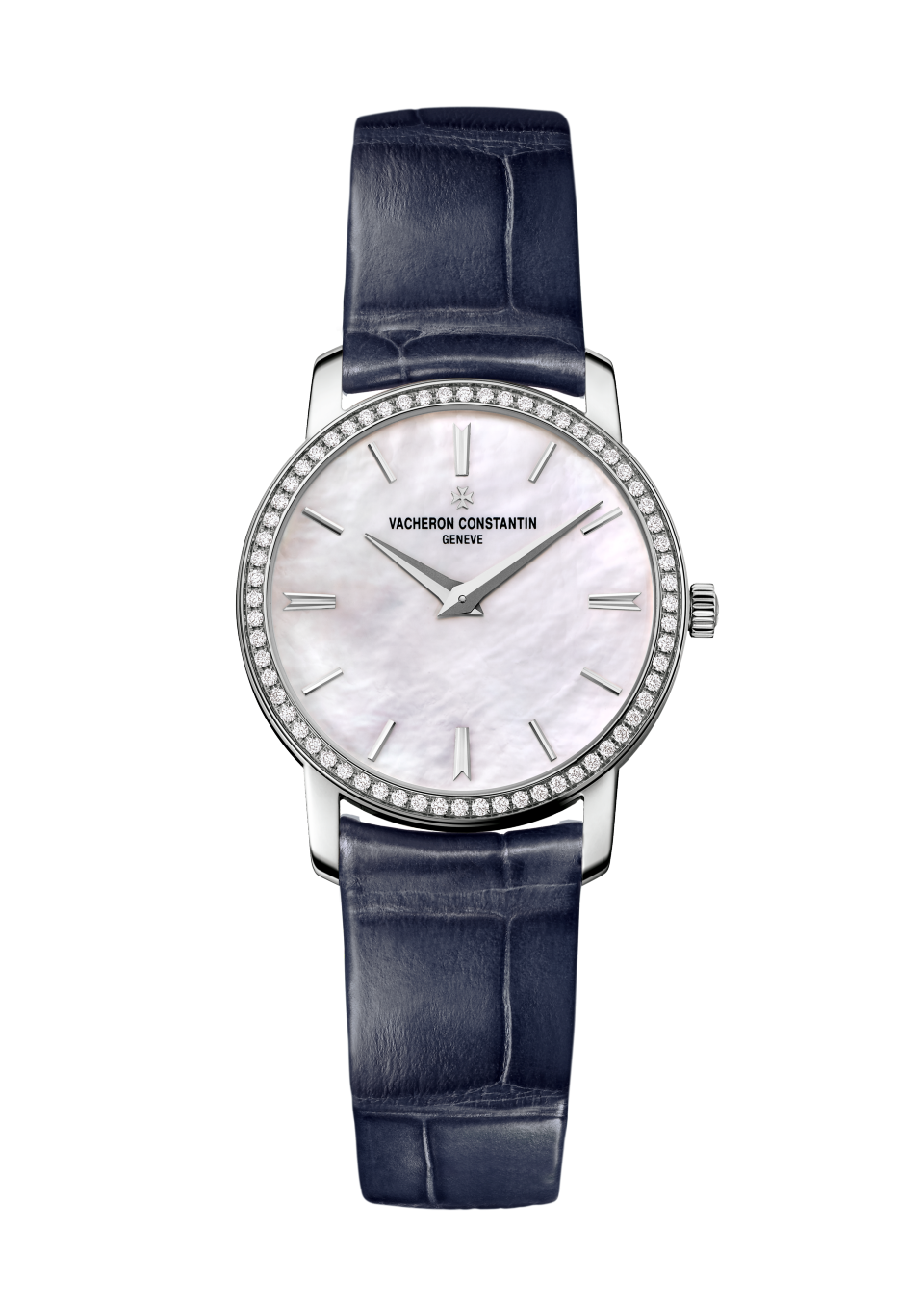 Front view - Packshot - Watch - Traditionnelle quartz - 30 mm White Gold with Alligator leather strap