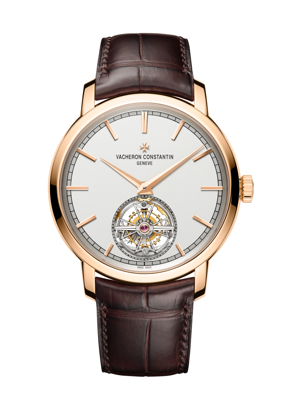 Вид спереди - Пакшот - Часы - Traditionnelle с турбийоном - 41 mm Розовое золото c Кожа аллигатора ремешком