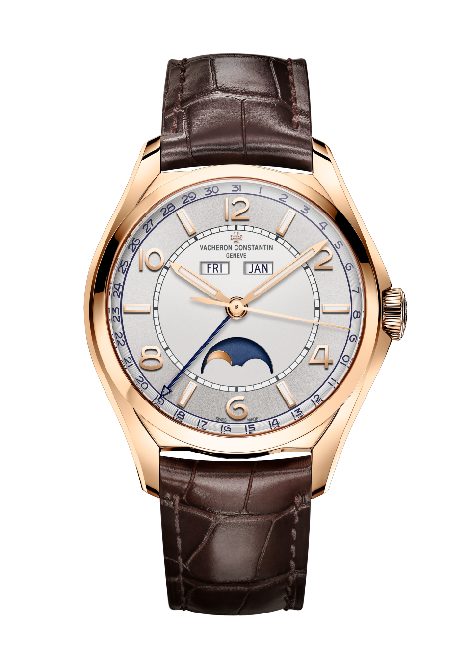 Вид спереди - Пакшот - Часы - Fiftysix с полным календарем - 40 mm Розовое золото c Кожа аллигатора ремешком