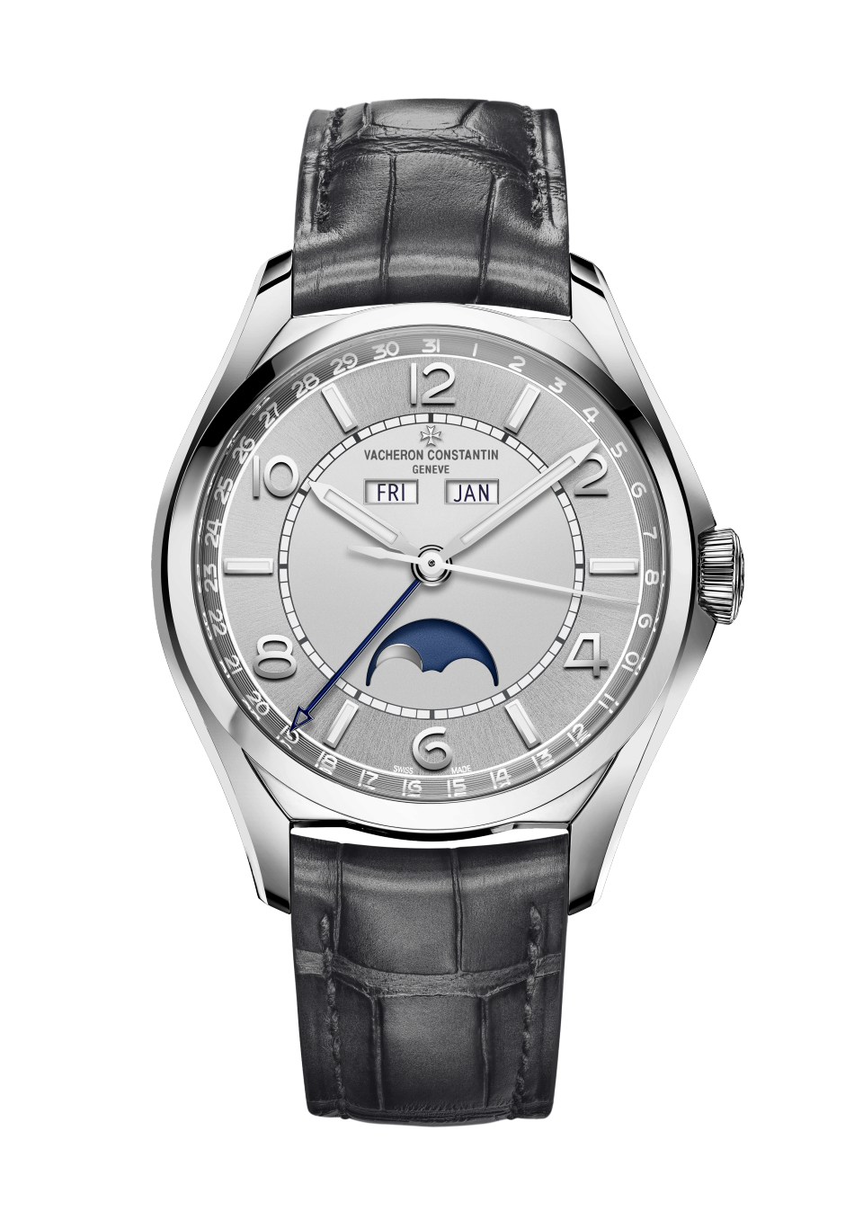 Вид спереди - Пакшот - Часы - Fiftysix с полным календарем - 40 mm Сталь c Кожа аллигатора ремешком