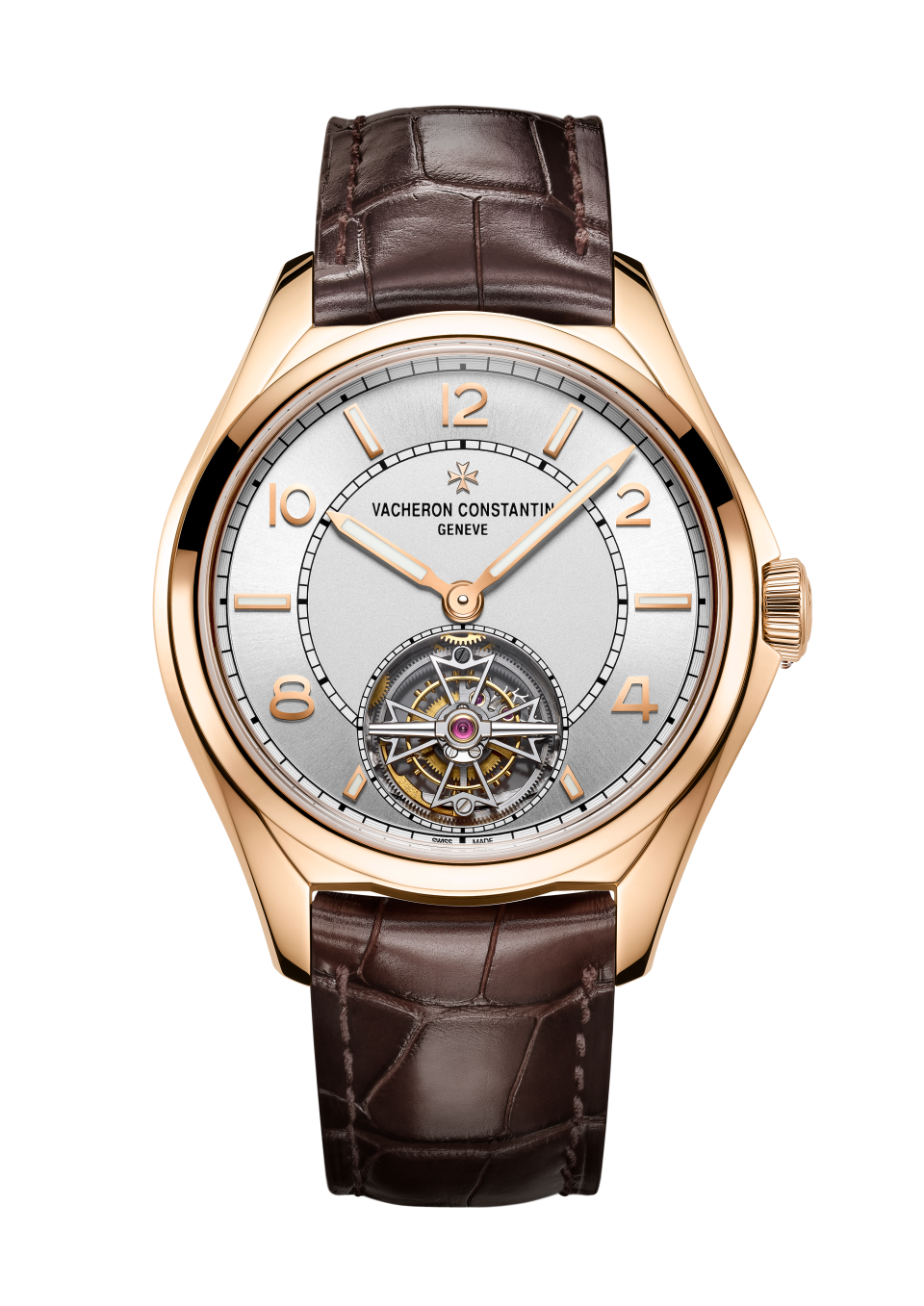Вид спереди - Пакшот - Часы - Fiftysix с турбийоном - 41 mm Розовое золото c Кожа аллигатора ремешком