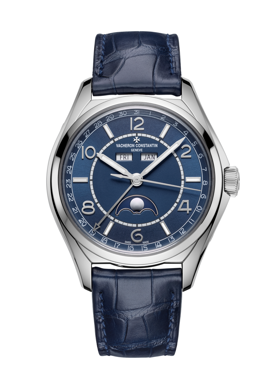Вид спереди - Пакшот - Часы - Fiftysix с полным календарем - 40 mm Сталь c Кожа аллигатора ремешком