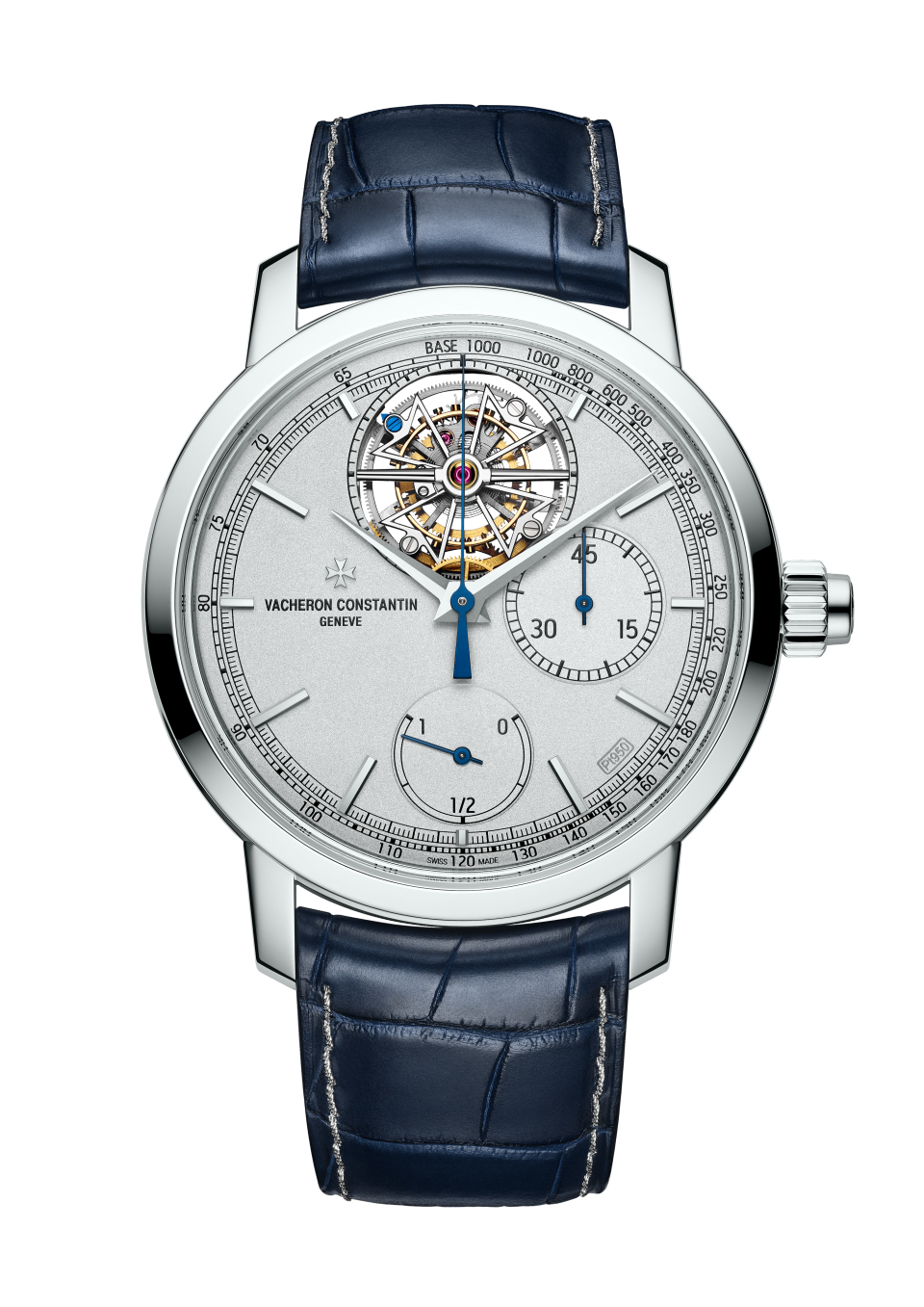 Вид спереди - Пакшот - Часы - Traditionnelle tourbillon chronograph Collection Excellence Platine - 42.5 mm Платина c Кожа аллигатора ремешком