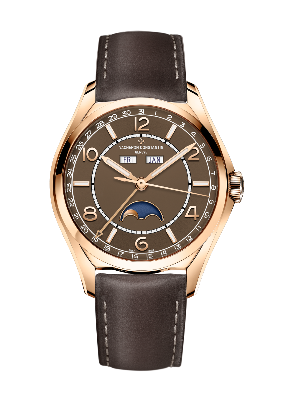 Вид спереди - Пакшот - Часы - Fiftysix с полным календарем - 40 mm Розовое золото c Кожа теленка ремешком
