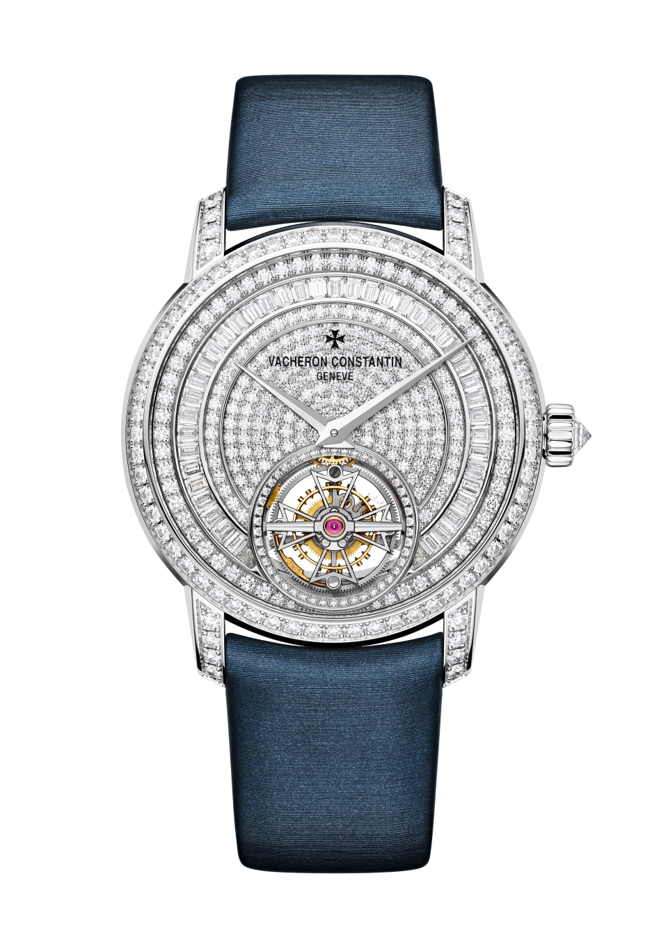 Вид спереди - Пакшот - Часы - Traditionnelle с турбийоном, ювелирная модель - 39 mm Белое золото c Атлас, Кожа аллигатора Ремешки