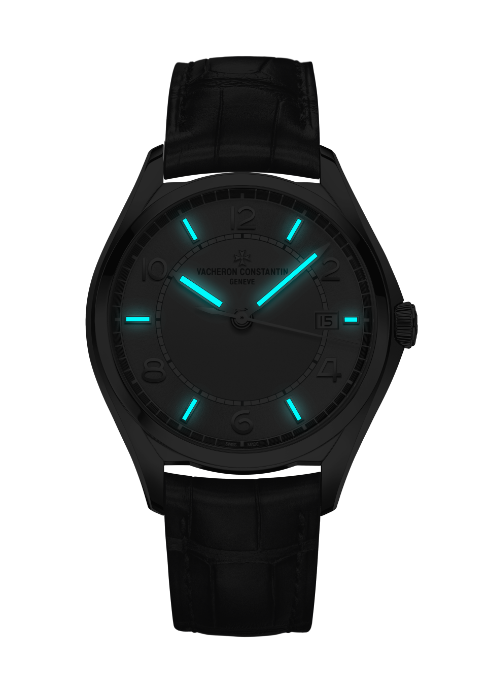 Night view - Packshot - Watch - Fiftysix self-winding - 40 mm Steel with Alligator leather strap