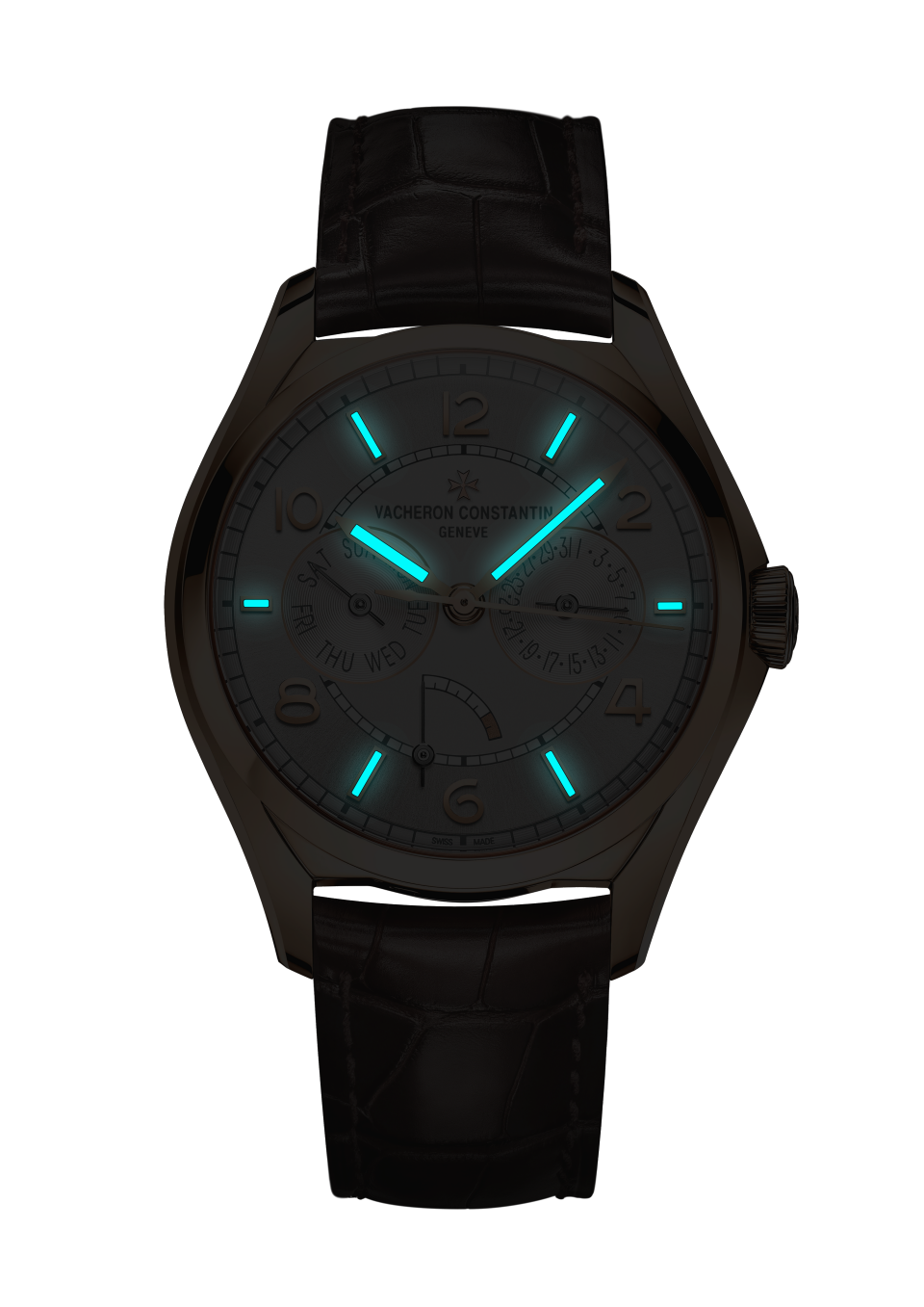 Night view - Packshot - Watch - Fiftysix day-date - 40 mm Pink Gold with Alligator leather strap