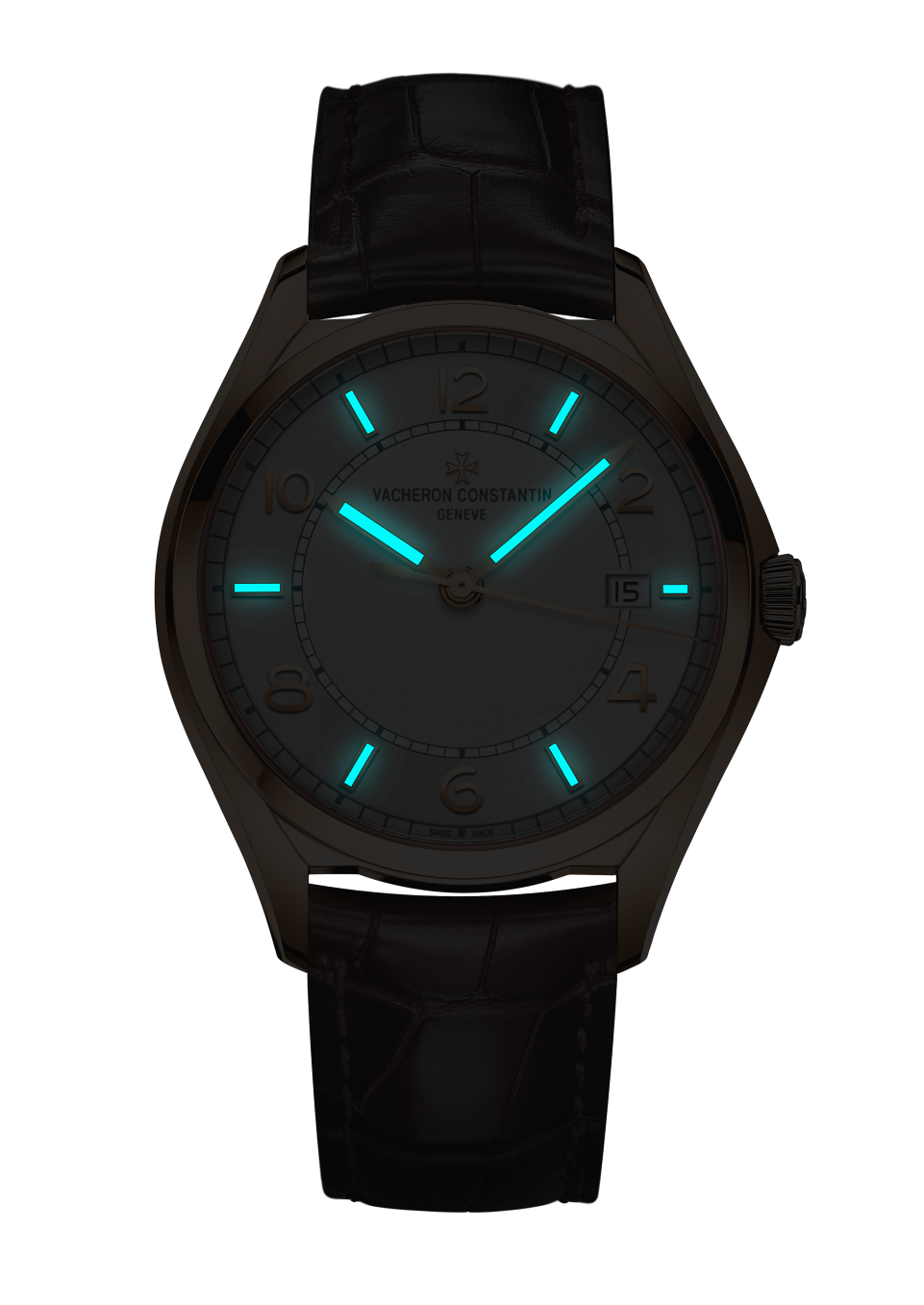 Night view - Packshot - Watch - Fiftysix self-winding - 40 mm Pink Gold with Alligator leather strap