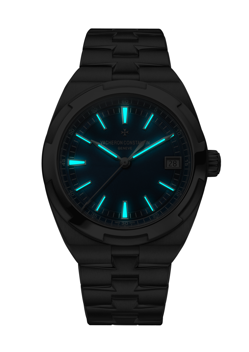 Vue de nuit - Plan produit - Montre - Overseas automatique - 41 mm Acier avec Veau grainé, Caoutchouc Bracelets