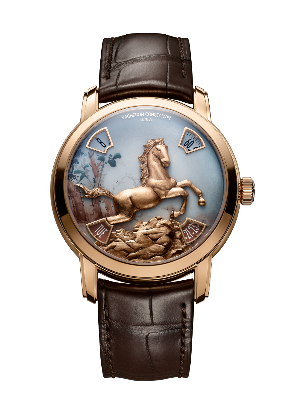 Front view - Packshot - Watch - Métiers d'Art The legend of the Chinese zodiac - year of the horse - 40 mm Pink Gold with Alligator leather strap