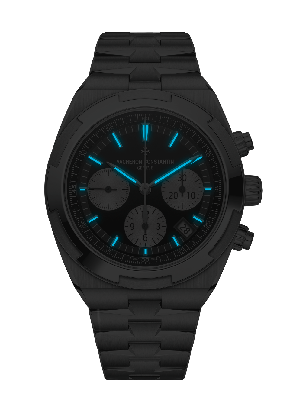 عرض ليلي - صورة مقربة - ساعة يد - أوڤرسيز كرونوغراف - 42.5 مم الفولاذ مع جلد عجل مُحبّب, فولاذ مقاوم للصدأ, المطاط الأحزمة