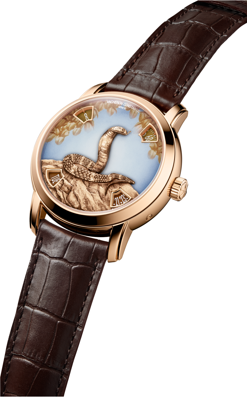 3/4 ракурс - Пакшот - Часы - Métiers d'Art: Легенды китайского зодиака - год змеи - 40 mm Розовое золото c Кожа аллигатора ремешком