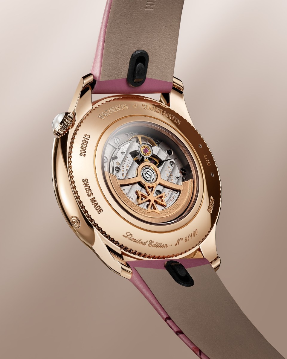 Back view - Packshot - Watch - Égérie moon phase - 37 mm Pink Gold with Alligator leather, Calfskin leather, Polyester straps