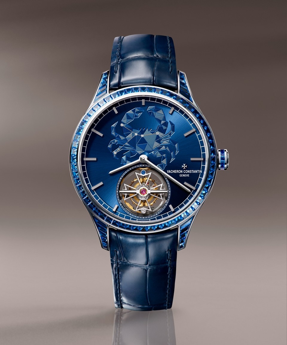 Front view - Lifestyle product photo - Watch - Métiers d'Art Tribute to The Celestial -  Cancer - 39 mm White Gold with Alligator leather strap