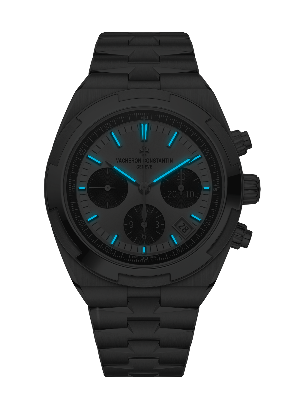 Ночной вид - Пакшот - Часы - Overseas с функцией хронографа - 42.5 mm Сталь c Кожа теленка с зернением, Нержавеющая сталь, Каучук Ремешки