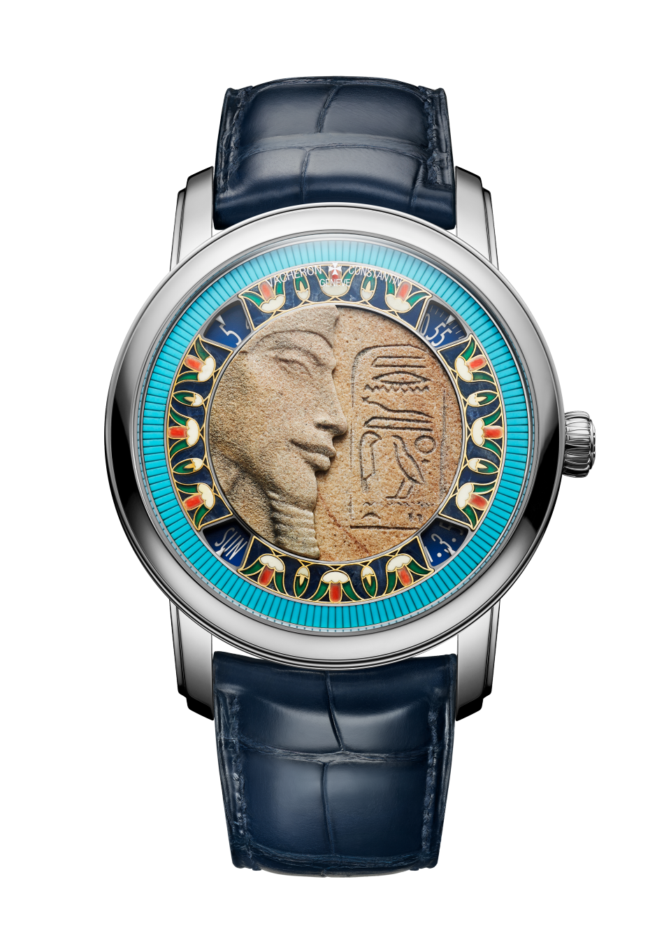 Front view - Packshot - Watch - Métiers d'Art Tribute to great civilisations - Buste d'Akhénaton - 42 mm White Gold with Alligator leather strap