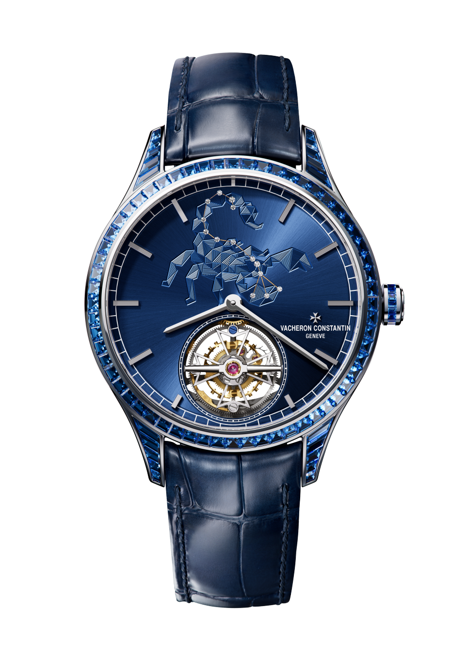 Front view - Packshot - Watch - Métiers d'Art Tribute to The Celestial - Scorpio - 39 mm White Gold with Alligator leather strap