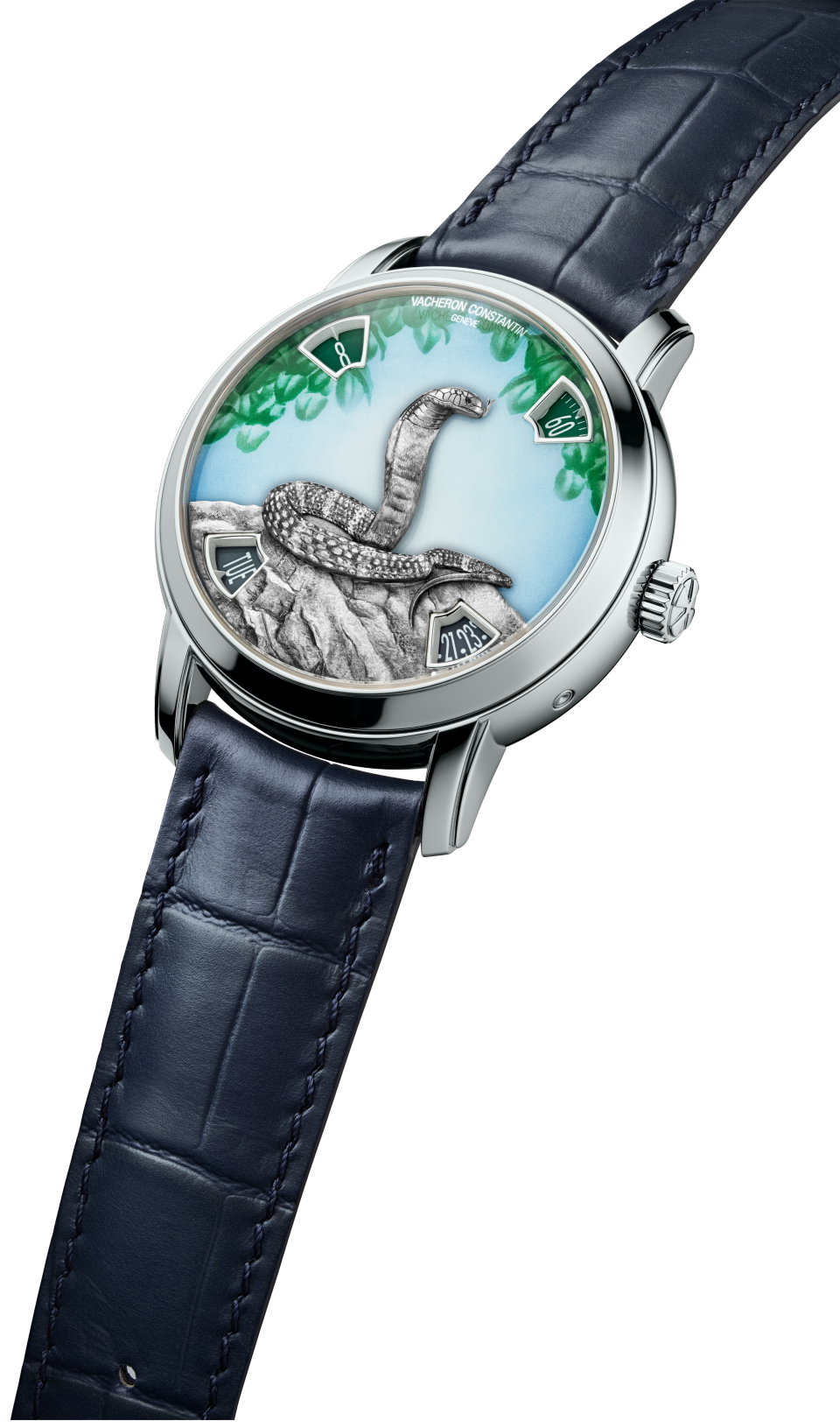 3/4-Ansicht - Packshot - Uhr - Métiers d’Art Die Legende des chinesischen Tierkreises – das Jahr der Schlange - 40 mm Platin mit Alligatorleder Armband