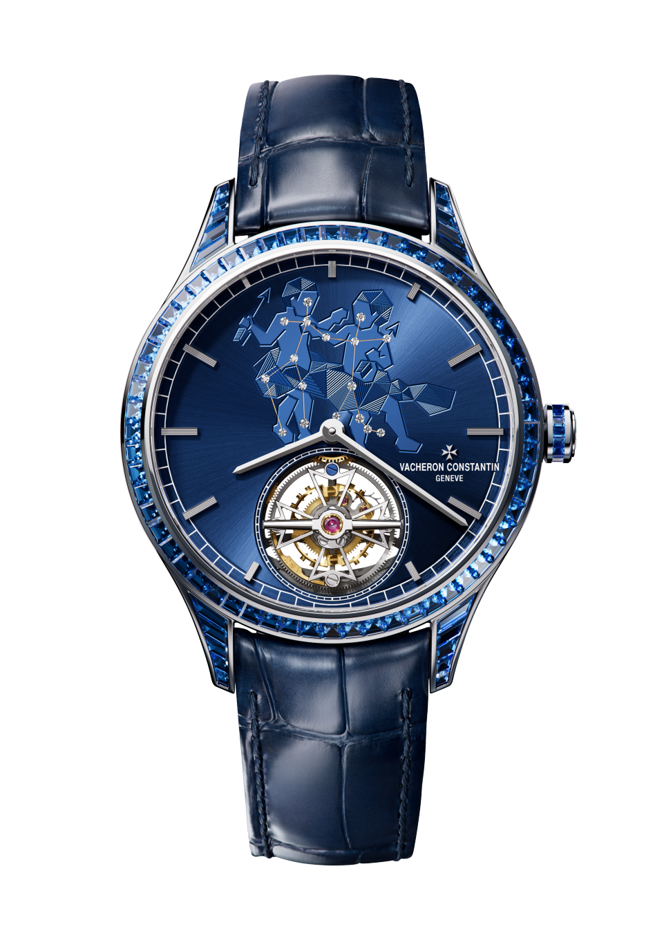 Front view - Packshot - Watch - Métiers d'Art Tribute to The Celestial -  Gemini - 39 mm White Gold with Alligator leather strap