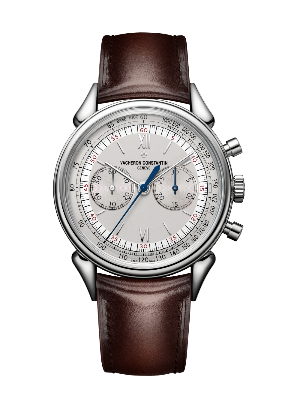 Vue de face - Plan produit - Montre - Historiques Cornes de Vache 1955 - 38.5 mm Acier avec Cuir de veau bracelet