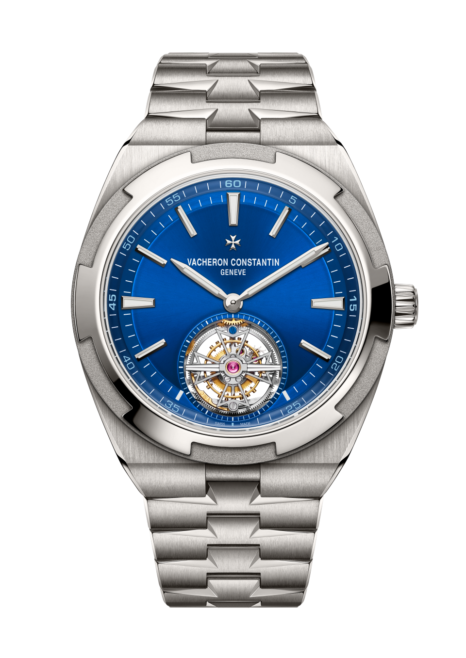 Vista frontale - Packshot - Orologio - Overseas tourbillon - 42.5 mm Titanio con Pelle di vitello granulata, Caucciù Cinturini
