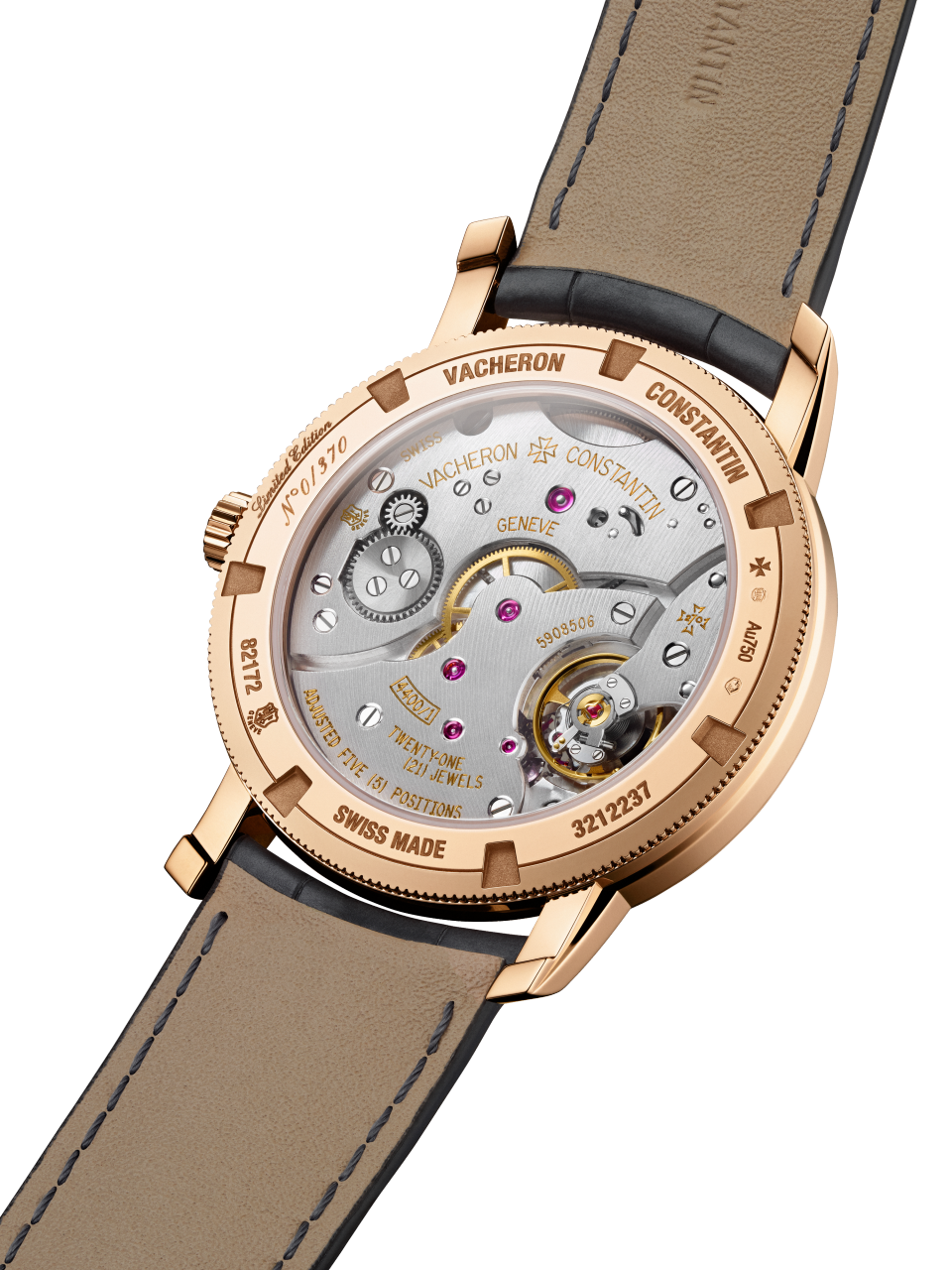 3/4 ракурс - Пакшот - Часы - Traditionnelle с ручным заводом - 38 mm Розовое золото c Кожа аллигатора ремешком