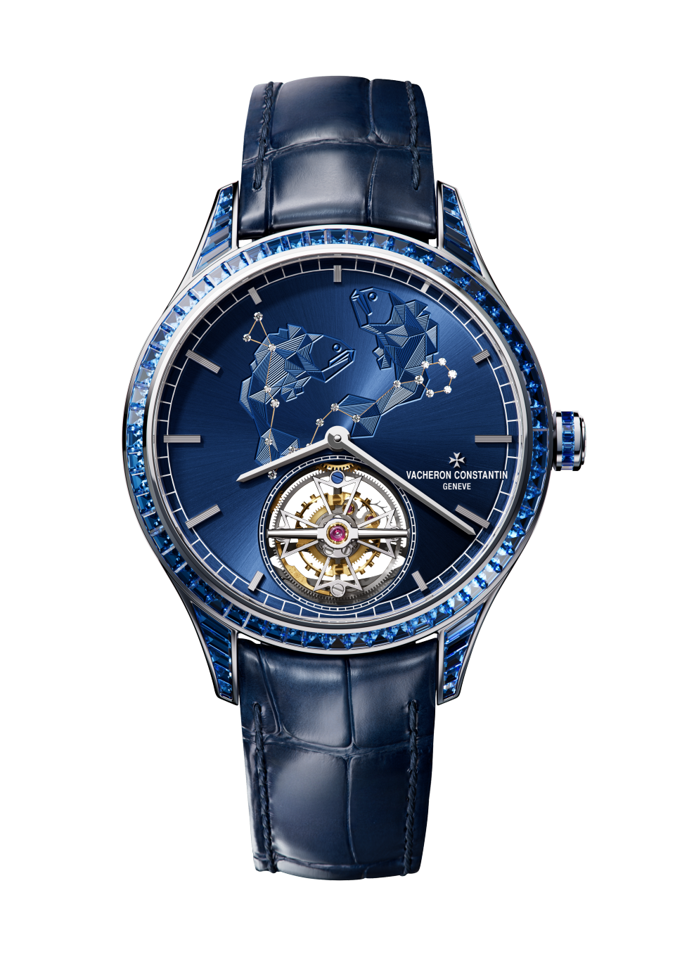 Front view - Packshot - Watch - Métiers d'Art Tribute to The Celestial -  Pisces - 39 mm White Gold with Alligator leather strap