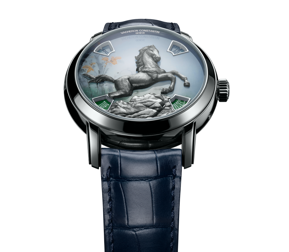 Front view - Packshot - Watch - Métiers d'Art The legend of the Chinese zodiac - year of the horse - 40 mm Platinum with Alligator leather strap