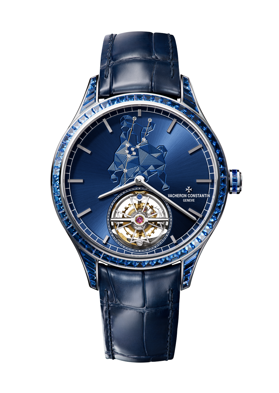 Front view - Packshot - Watch - Métiers d'Art Tribute to The Celestial -  Taurus - 39 mm White Gold with Alligator leather strap