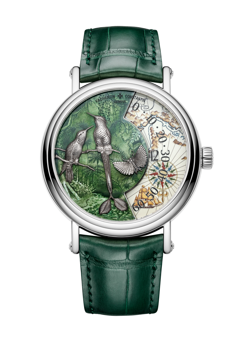 Вид спереди - Пакшот - Часы - Métiers d'Art: в честь исследователей-натуралистов - Огненная Земля - 41 mm Белое золото c Кожа аллигатора ремешком
