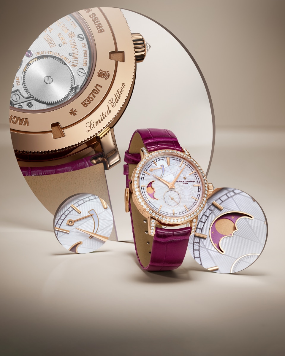 Vista alternativa - Foto prodotto in contesto - Orologio - Traditionnelle fasi lunari - 36 mm Oro rosa con Pelle di alligatore cinturino