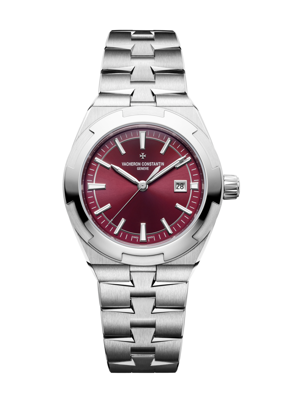 Front view - Packshot - Watch - Overseas self-winding - 34.5 mm Steel with Alligator leather, Rubber, Stainless steel straps