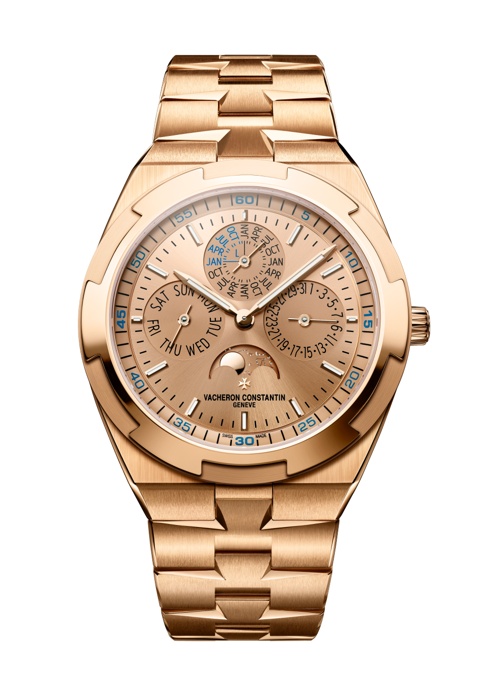 Front view - Packshot - Watch - Overseas perpetual calendar ultra-thin - 41.5 mm Pink Gold with Rubber strap