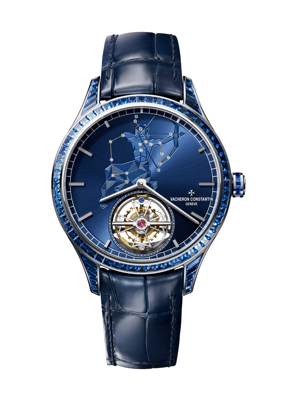 Front view - Packshot - Watch - Métiers d'Art Tribute to The Celestial -  Sagittarius - 39 mm White Gold with Alligator leather strap