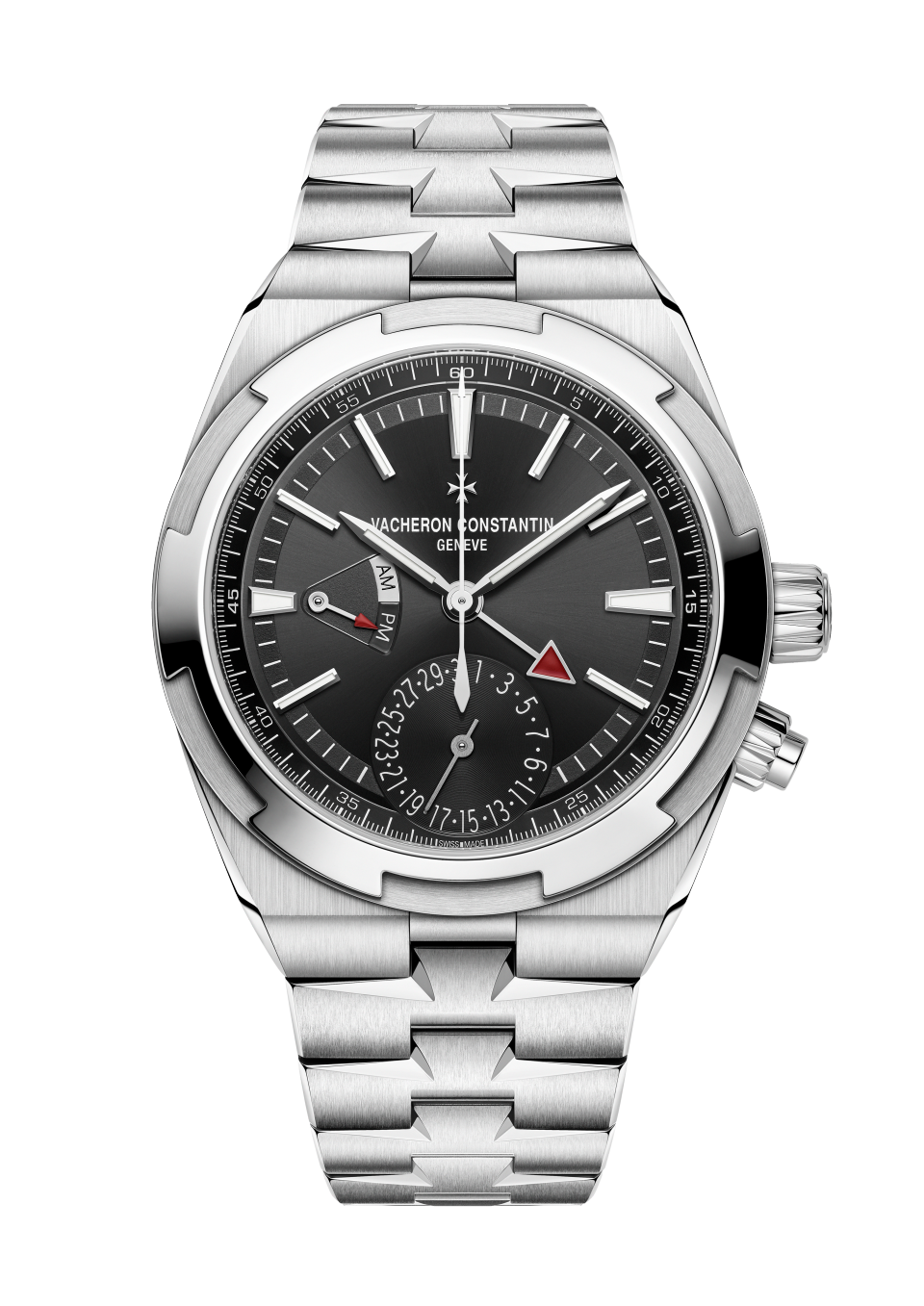 Вид спереди - Пакшот - Часы - Overseas с функцией второго часового пояса - 41 mm Сталь c Каучук, Кожа теленка с зернением Ремешки