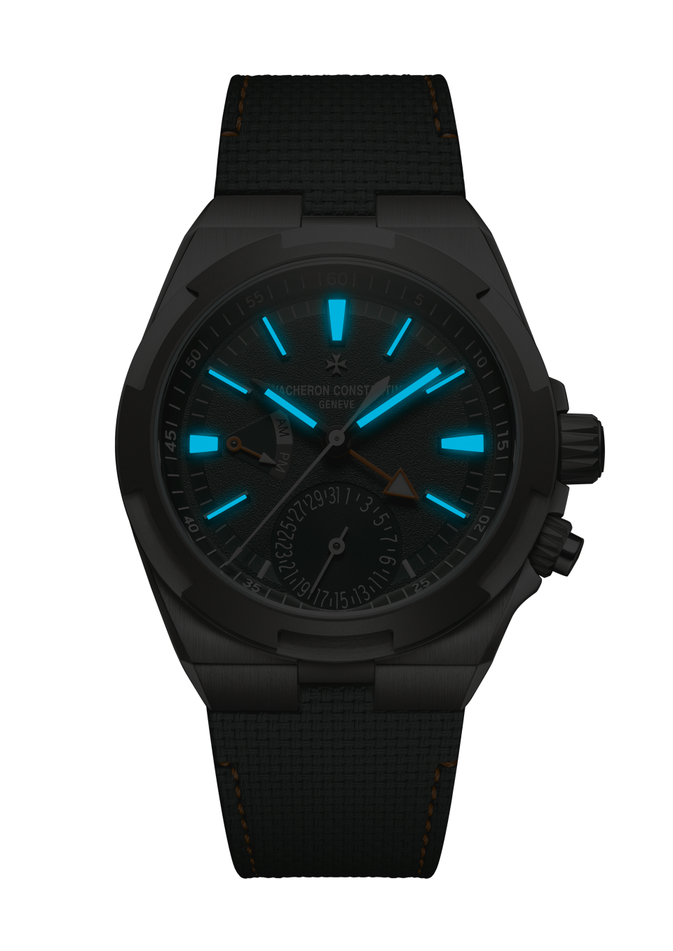 Nachtansicht - Packshot - Uhr - Overseas Dual Time Cardinal Points - West - 41 mm Titan mit Kautschuk, Titan Armbänder