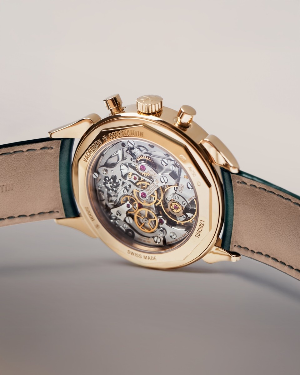 Vue 3/4 - Plan produit - Montre - Historiques Cornes de Vache 1955 - 38.5 mm Or rose avec Cuir de veau bracelet