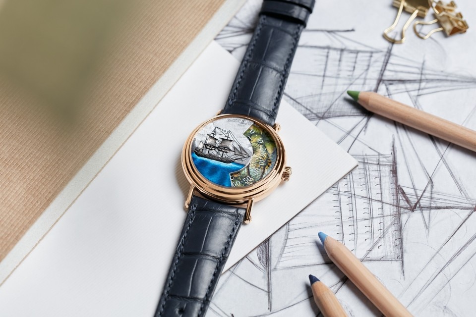 Другие виды обзора - Фото изделия в стиле Lifestyle - Часы - Métiers d'Art: в честь исследователей-натуралистов - Магелланов пролив - 41 mm Розовое золото c Кожа аллигатора ремешком
