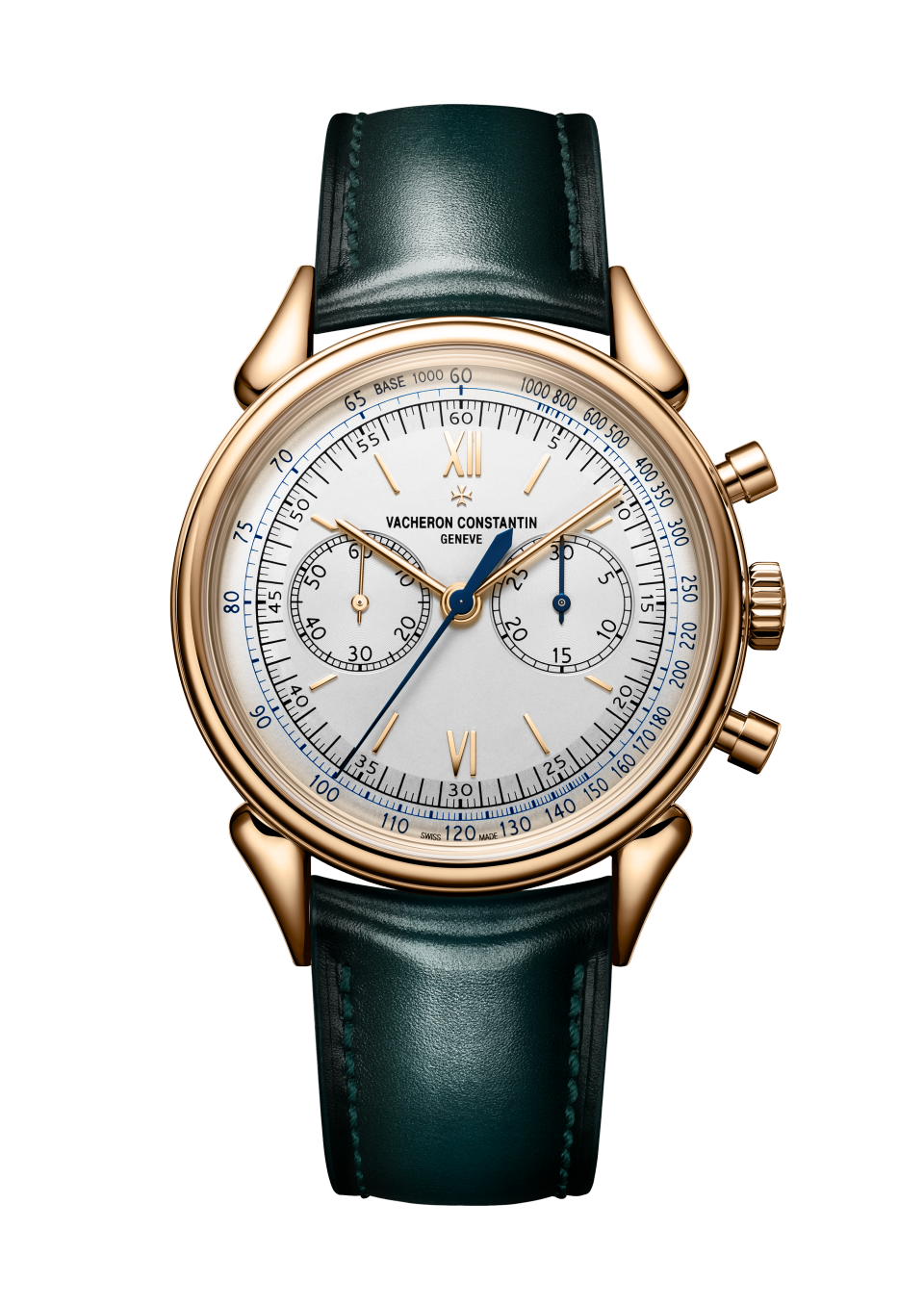 Vue de face - Plan produit - Montre - Historiques Cornes de Vache 1955 - 38.5 mm Or rose avec Cuir de veau bracelet