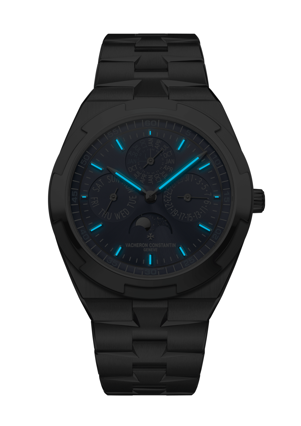 Night view - Packshot - Watch - Overseas perpetual calendar ultra-thin - 41.5 mm White Gold with Rubber, White Gold straps