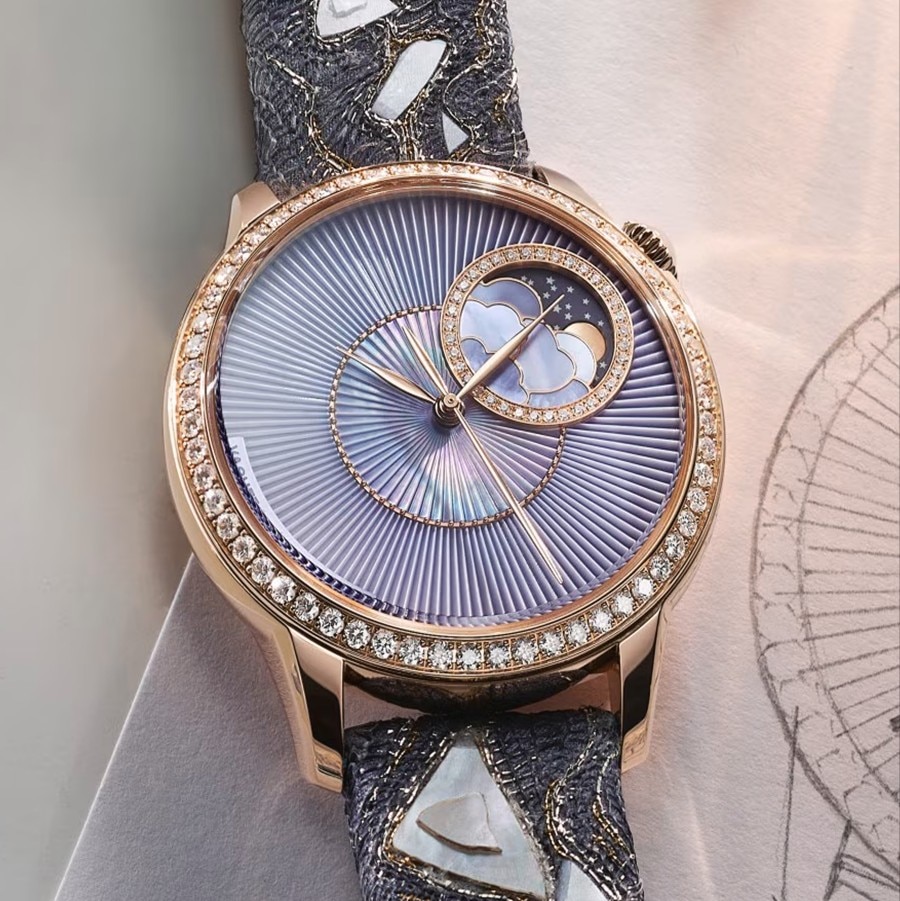 Égérie Moon Phase pink gold watch close-up