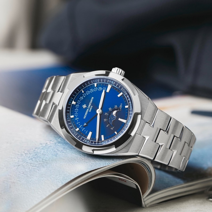 Blue dial Overseas on a book