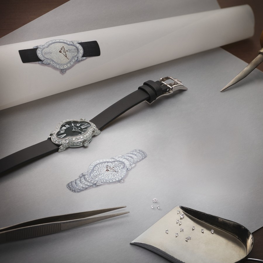 Drawing of an Heures Créatives watch next to a real watch