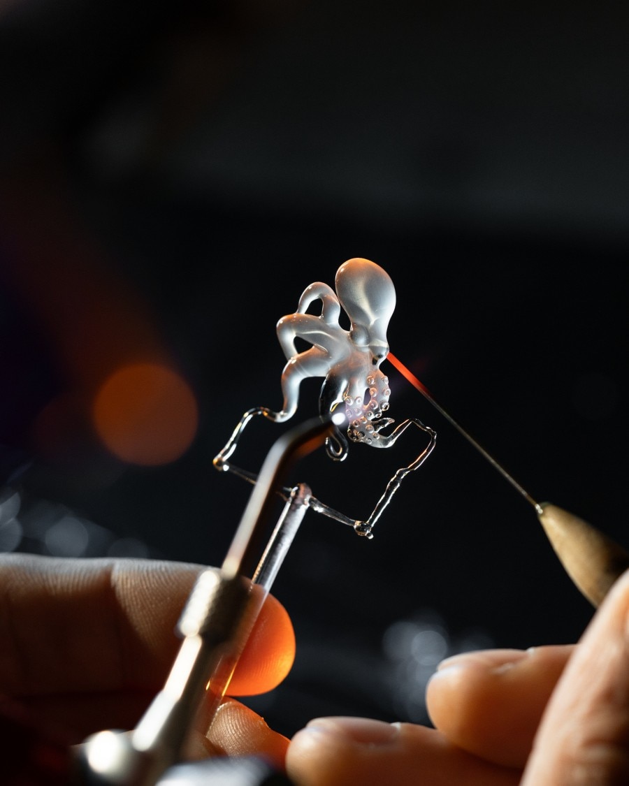 Process of creating the glass octopus concept watch.