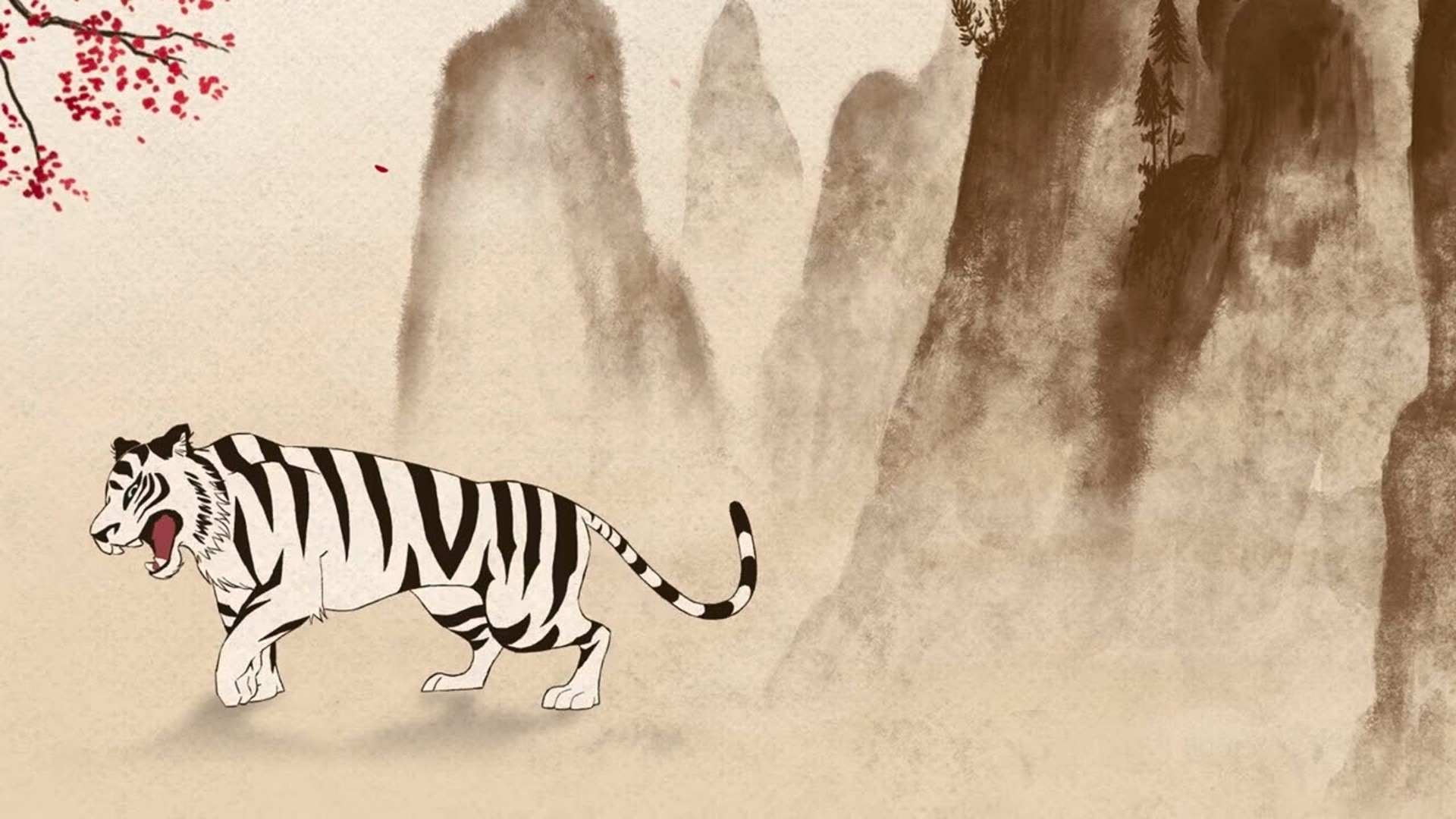 Drawing of a tiger in the mountains