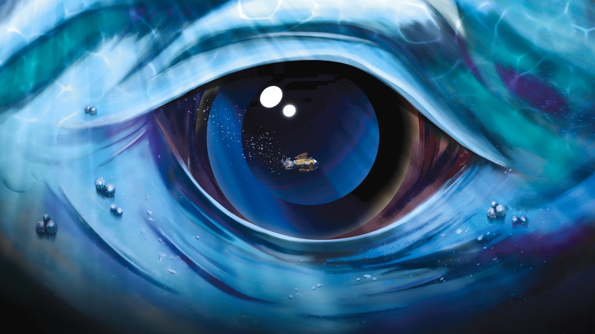 Painted blue eye of a sea creature