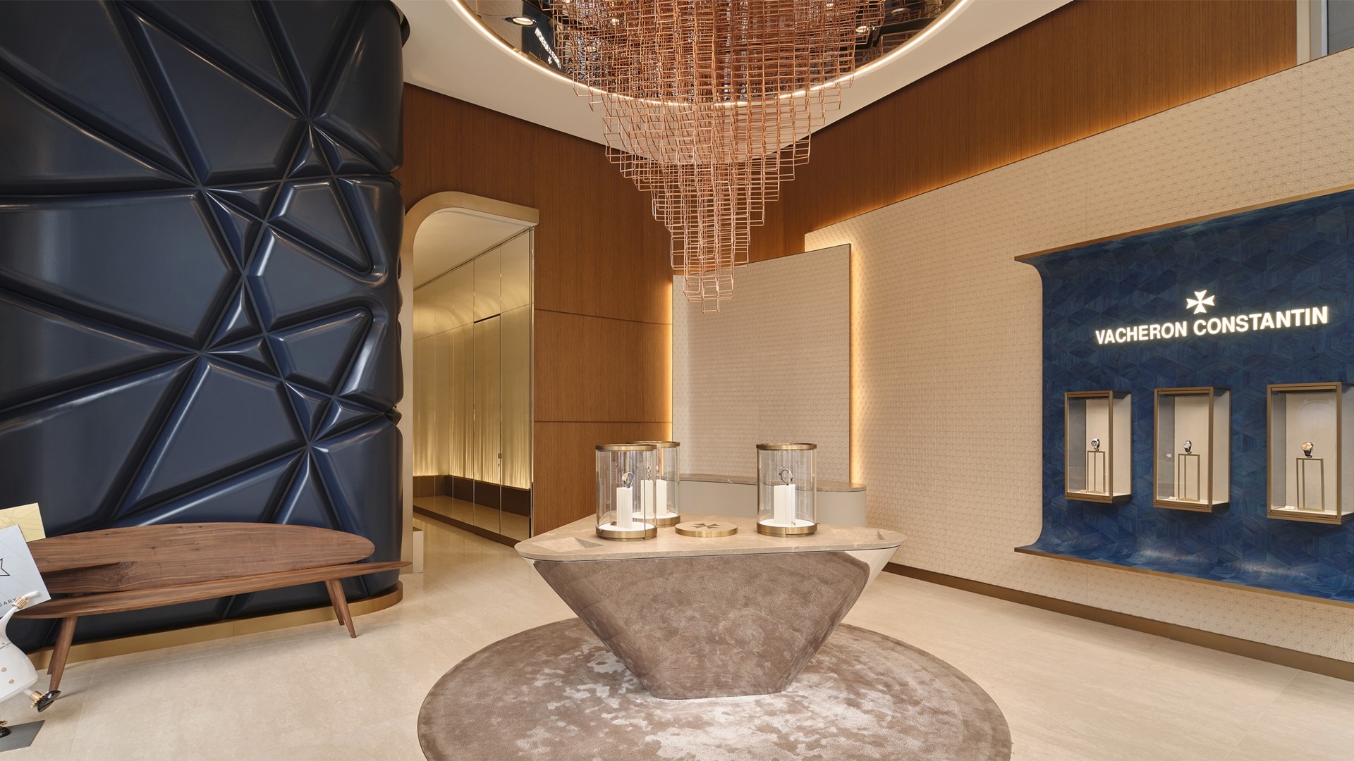 Inside the Vacheron Constantin boutique in Seoul, showcasing luxurious displays and watch collections.