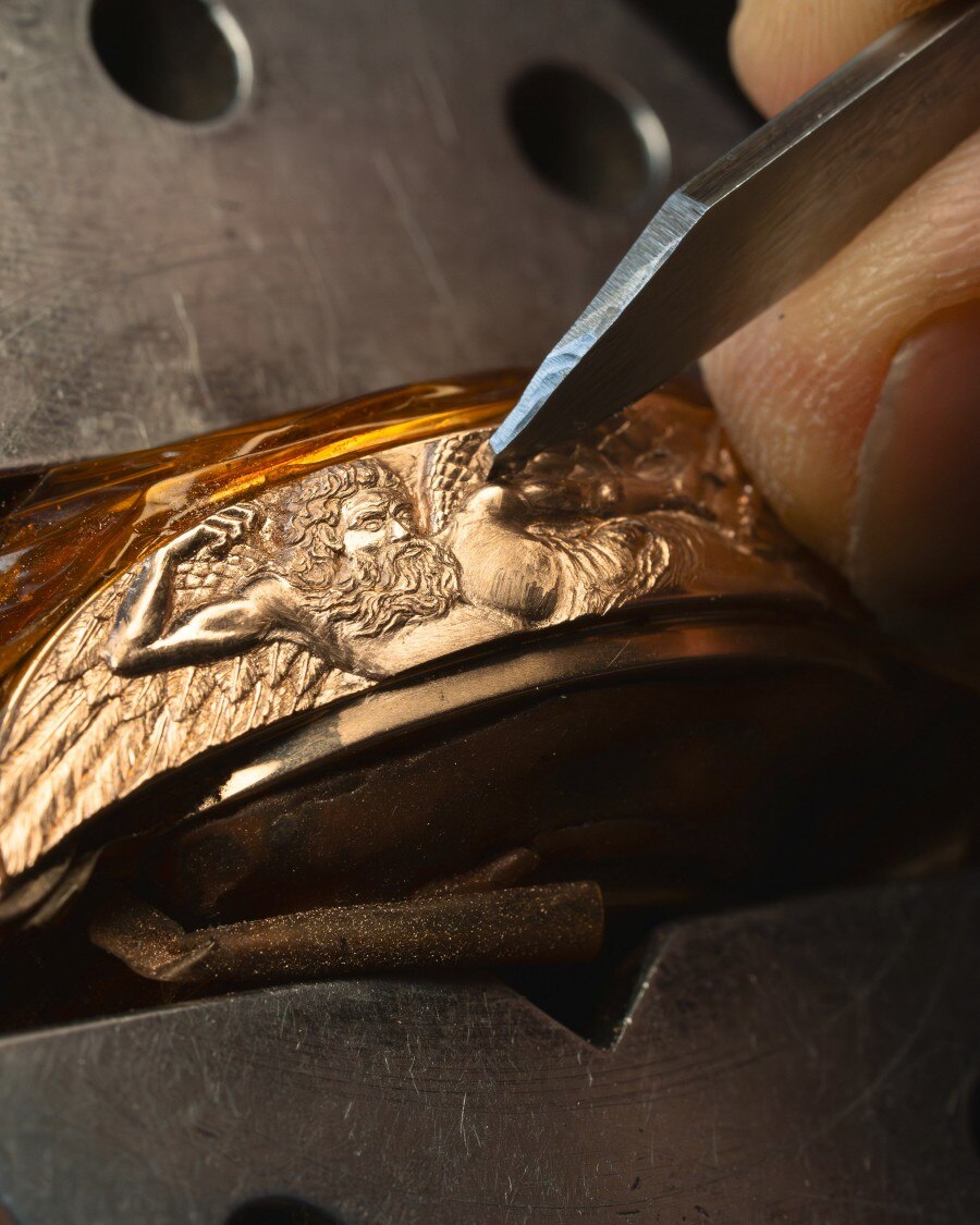 The art of engraving on a gold watch